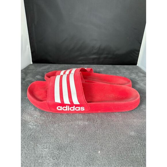 Adidas Adilette Shower Slide Sandal Mens 13 Red/White‎ Retro Soccer Cloudfoam - Picture 1 of 8
